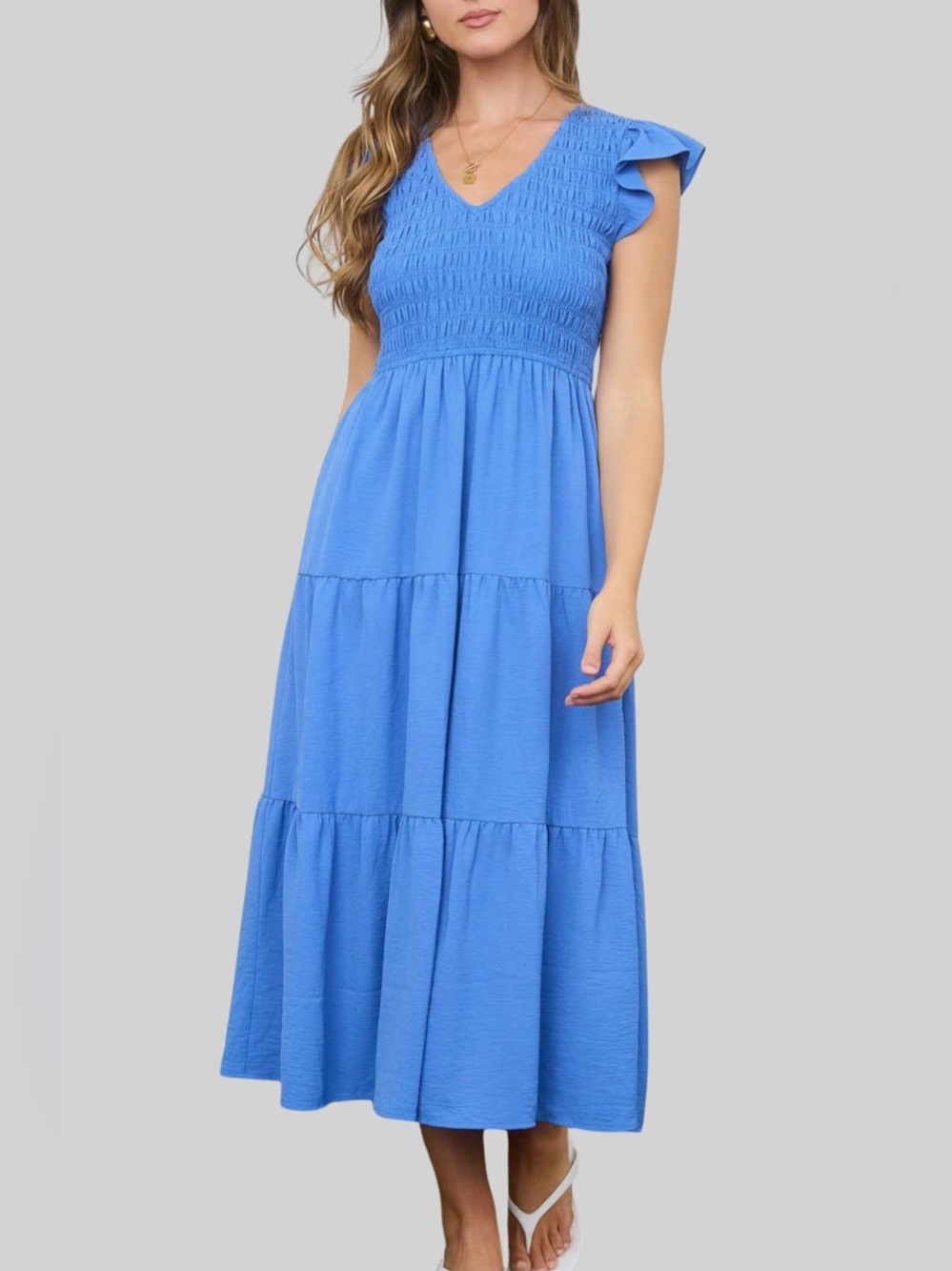 NWT  Blu Pepper  Blue Flutter Sleeve Midi Dress - M